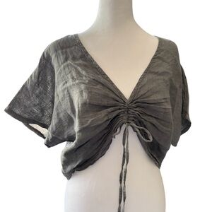 MAHINA CROPPED LINEN TOP EARTHY GRAY OS